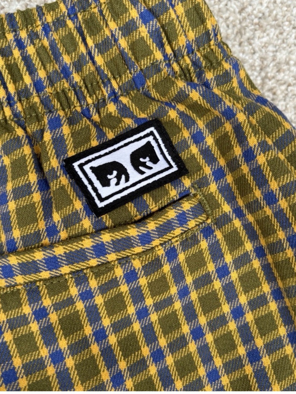 Obey Relaxed Shorts Men's Size Small Yellow Blue Checkered NWT - Picture 9 of 14